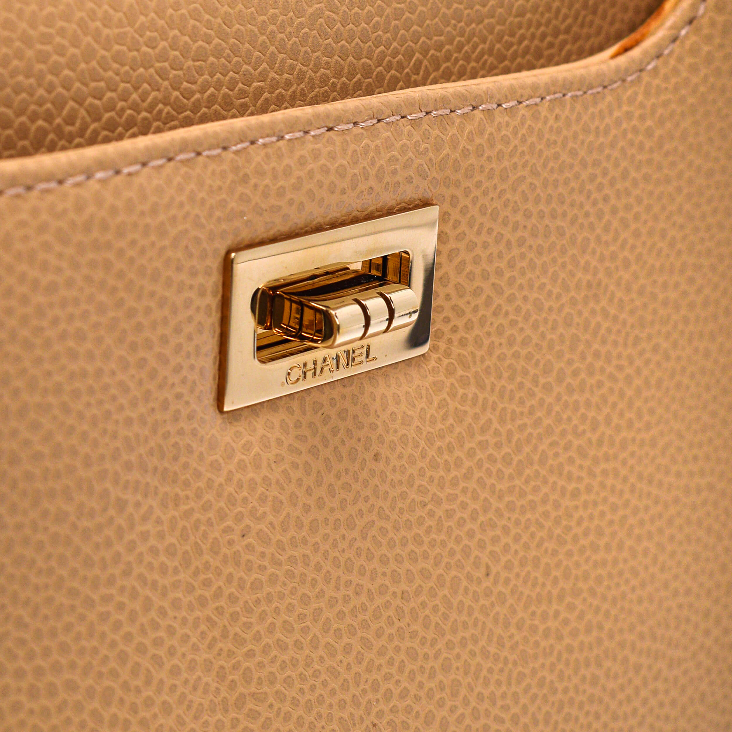 Chanel - Beige Caviar Leather Reiusse Mini Top Handle Bag